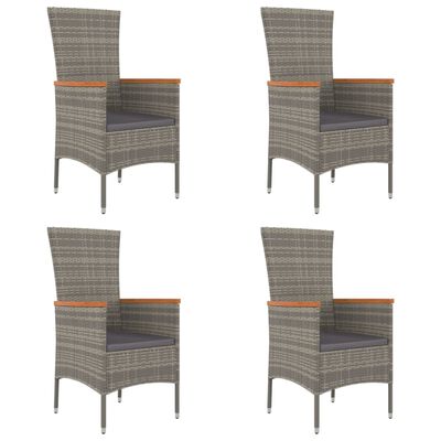 vidaXL Градински столове с възглавници, 4 бр, полиратан, сиви