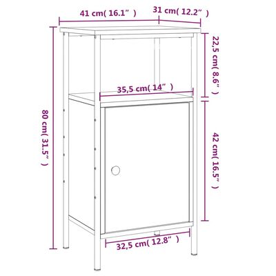 vidaXL Нощно шкафче, опушен дъб, 41x31x80 см, инженерно дърво