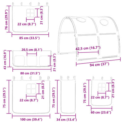 vidaXL Детско високо легло с тунел, синьо, 80x200 см, бор масив