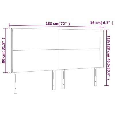 vidaXL LED горна табла за легло, тъмнокафява,183x16x118/128 см, плат