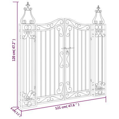 vidaXL Градинска порта черна 121x8x120 см ковано желязо