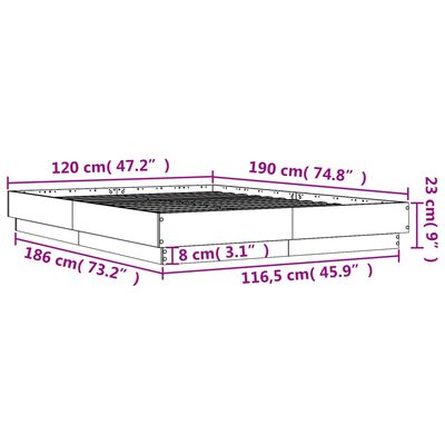 vidaXL Рамка за легло с LED осветление, бетонно сива, 120x190 см