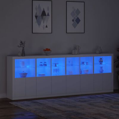 vidaXL Сайдборд с LED светлини, бял, 283x37x100 см