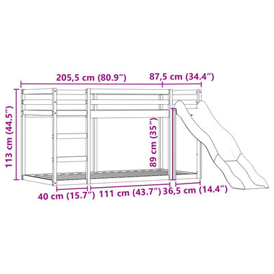 vidaXL Двуетажно легло с пързалка и завеси, синьо, 80x200 см