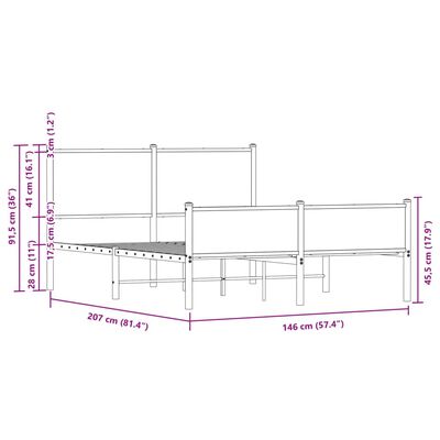 vidaXL Метална рамка за легло горна/долна табла кафяв дъб 140x200 см