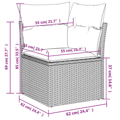 vidaXL Градински диван с възглавници, 11 части, бежов микс полиратан