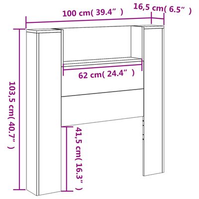 vidaXL Табла шкаф с LED, сив сонома, 100x16,5x103,5 см