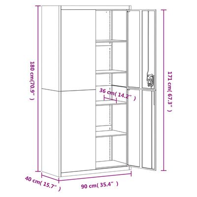 vidaXL Шкаф за папки черен 90x40x180 см стомана