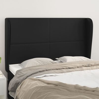 vidaXL Горна табла за легло с уши,черна,147 x 23 x 118/128 см еко кожа