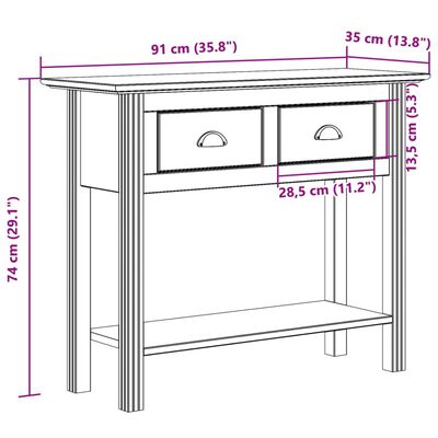 vidaXL Конзолна маса BODO кафява 91x35x74 см бор масив