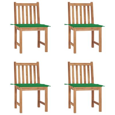 vidaXL Градински столове, 4 бр, с възглавници, тиково дърво масив