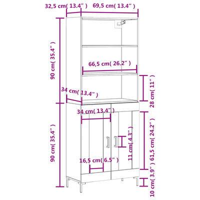 vidaXL Висок шкаф, опушен дъб, 69,5x34x180 см, инженерно дърво