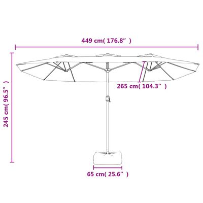 vidaXL Градински чадър с двоен покрив и LED, таупе, 449x245 см