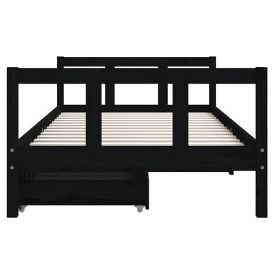 vidaXL Детска рамка за легло с чекмеджета, черна, 90x190 см, бор масив