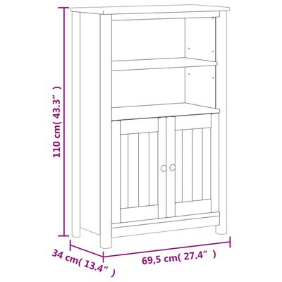 vidaXL Шкаф за баня "BERG", бял, 69,5x34x110 см, бор масив