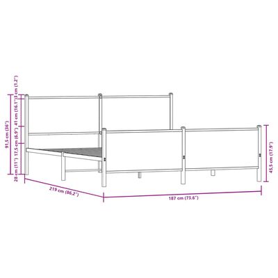 vidaXL Метална рамка за легло, без матрак, кафяв дъб, 183x213 см