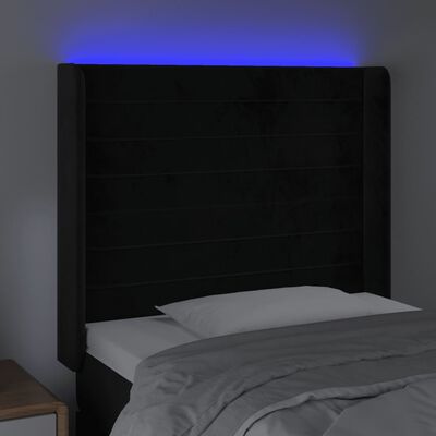 vidaXL LED горна табла за легло, черна, 83x16x118/128 см, кадифе
