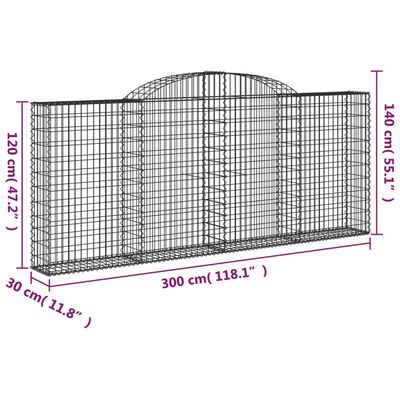 vidaXL Габионни кошници арка 9 бр 300x30x120/140см поцинковано желязо