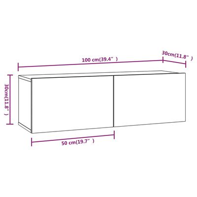 vidaXL Стенни ТВ шкафове 2 бр сив сонома 100x30x30 см инженерно дърво