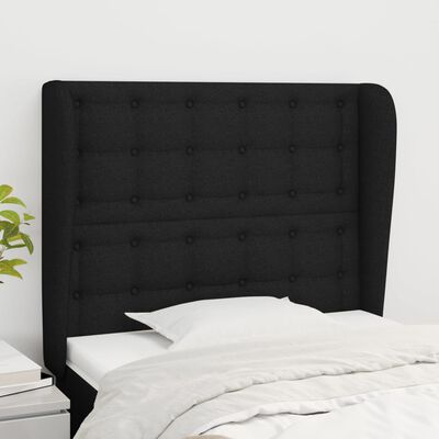 vidaXL Горна табла за легло с уши, черна, 93x23x118/128 см, плат