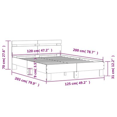 vidaXL Рамка за легло с табла, опушен дъб, 120x200 см, инженерно дърво