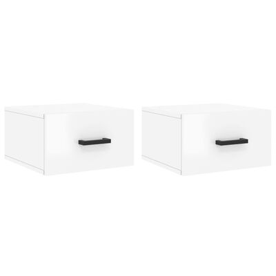 vidaXL Нощни шкафчета за стенен монтаж, 2 бр, бял гланц, 35x35x20 см