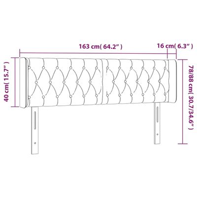 vidaXL LED горна табла за легло, тъмносива, 163x16x78/88 см, плат