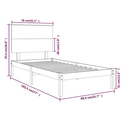 vidaXL Рамка за легло меденокафява дърво 75x190 см 2FT6 Small Single