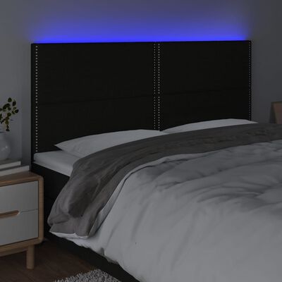 vidaXL LED горна табла за легло, черна, 180x5x118/128 см, плат