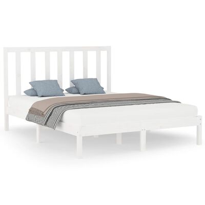 vidaXL Рамка за легло, бяла, дърво масив, 140x200 см