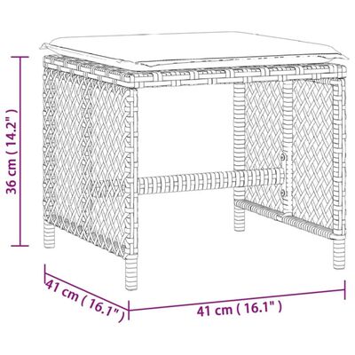 vidaXL Външни табуретки с възглавници 4 бр черни 41x41x36 см полиратан