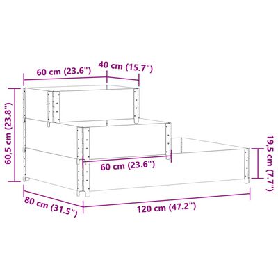 vidaXL 3-степенна повдигната леха, кафява, 120x80 см, бор масив