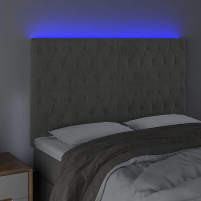 vidaXL LED горна табла за легло, светлосива, 160x7x118/128 см, кадифе