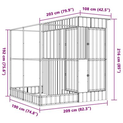 vidaXL Волиера с удължение сребриста 209x203x216 см стомана