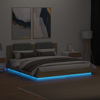 vidaXL Рамка за легло с табла и LED осветление, дъб сонома, 180x200 см