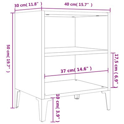 vidaXL Нощни шкафчета с метални крака, 2 бр, черен гланц, 40x30x50 см