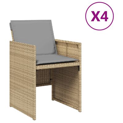 vidaXL Градински столове с възглавници, 4 бр, бежови полиратан