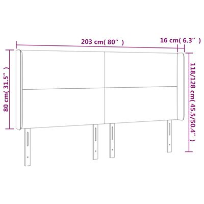 vidaXL Горна табла за легло с уши, тъмносиня,203x16x118/128 см, кадифе