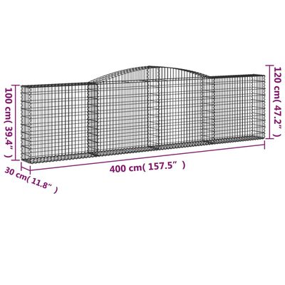 vidaXL Габионни кошници арка 2 бр 400x30x100/120 см поцинковано желязо