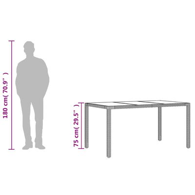 vidaXL Градинска маса със стъклен плот бежова 150x90x75 см полиратан