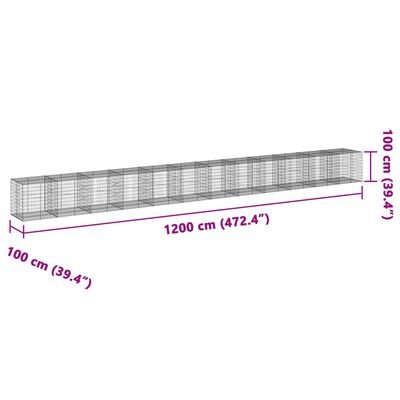 vidaXL Габионна кошница с капак, 1200x100x100 см, поцинковано желязо