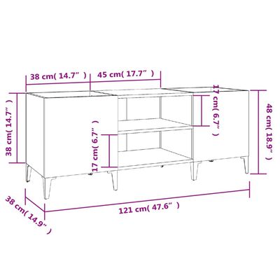 vidaXL Шкаф за грамофонни плочи бял гланц 121x38x48 см инженерно дърво