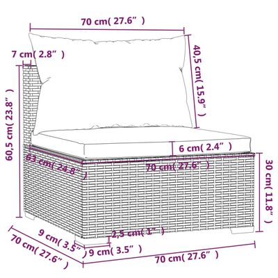 vidaXL Градински комплект с възглавници, 6 части, полиратан, черен