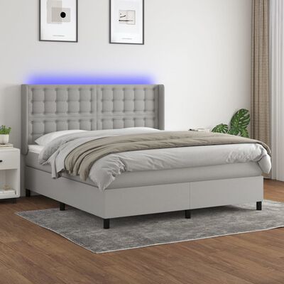 vidaXL Боксспринг легло с матрак и LED, светлосиво, 160x200 см, плат