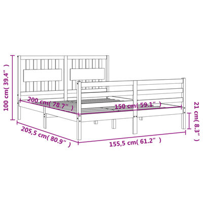 vidaXL Рамка за легло с табла бяла 5FT King Size масивно дърво