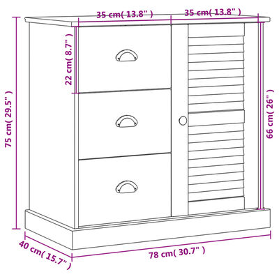 vidaXL Бюфет с чекмеджета VIGO, 78x40x75 см, сив, бор масив