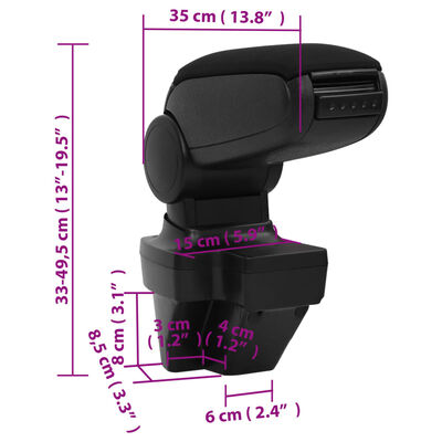 vidaXL Подлакътник за кола черен 15x35x(33-49,5) см ABS