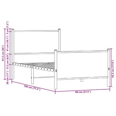 vidaXL Метална рамка за легло, без матрак, опушен дъб, 75x190 см