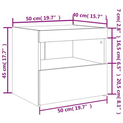 vidaXL Нощни шкафчета с LED осветление, 2 бр, бели, 50x40x45 см