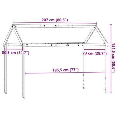 vidaXL Покрив за детско легло, бял, 207x80,5x151,5 см, бор масив